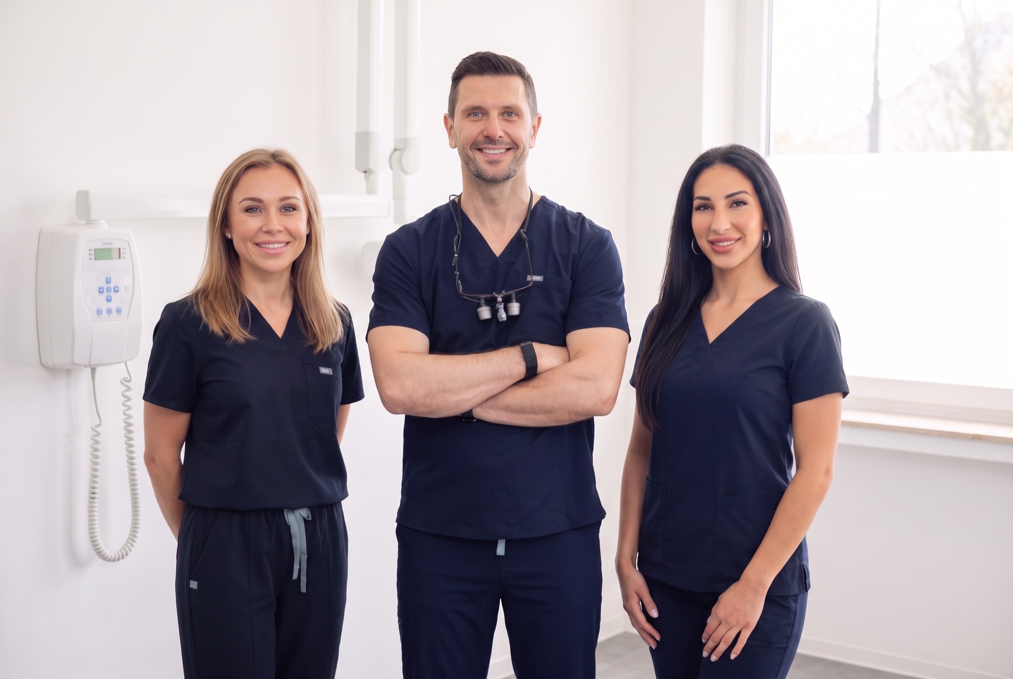 Das Praxisteam: Matthias Srebrzynski mit Ana und Serena